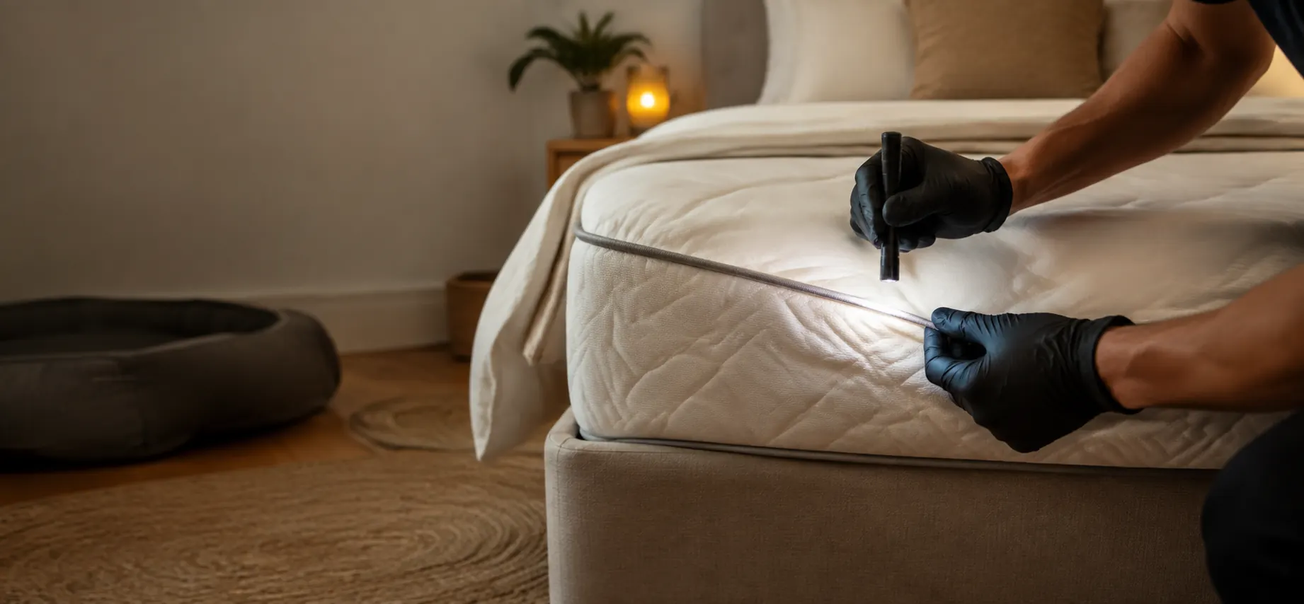 Professional inspection of mattress seams for bed bugs